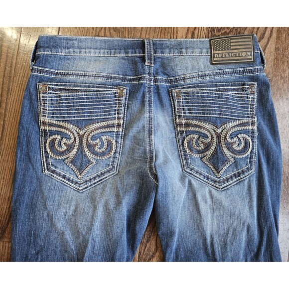Affliction Men Jeans 38 Blue Denim Ace Distressed Straight Pockets Y2k 38x34 - Picture 9 of 16